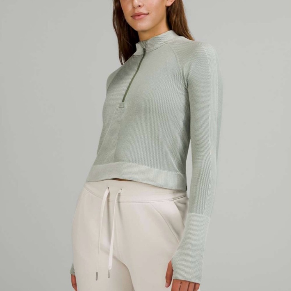 Lululemon Rest Less Cropped Half Zip Green Twill/Light Sage